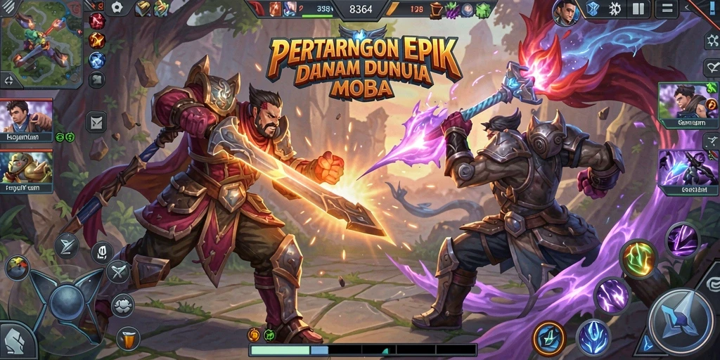 Tampilan gameplay MOBA yang intens dan strategis di 8364.