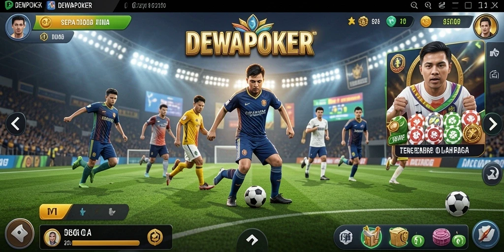 Tampilan gameplay menarik dari DEWAPOKER dengan suasana sepak bola.