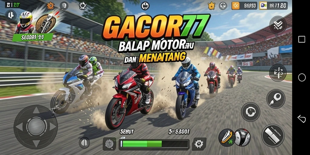 Gameplay seru GACOR77 dengan balap motor menegangkan.