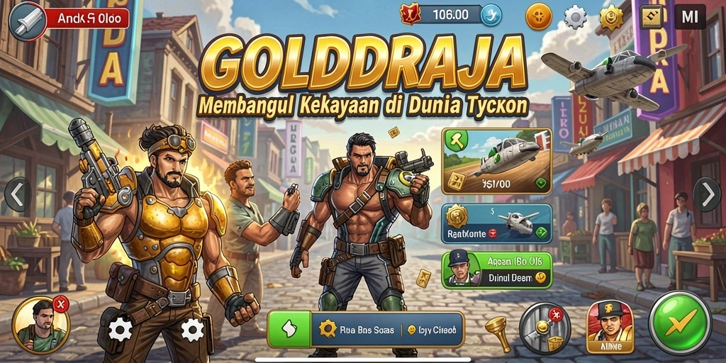 Gameplay <strong>GOLDRAJA</strong> yang menarik dengan simulasi bisnis yang mendalam.