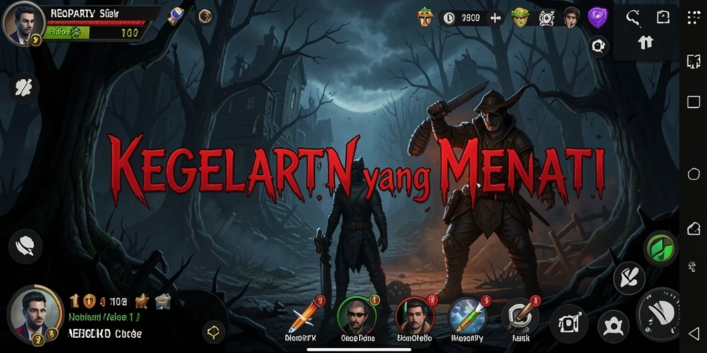 Tampilan gameplay NEOPARTY yang menegangkan dan menyeramkan.