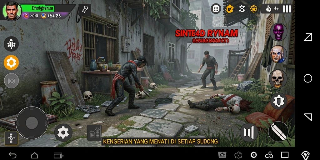 Screenshot gameplay yang menakutkan dari SINTE4D menunjukkan suasana kegelapan yang mencekam.