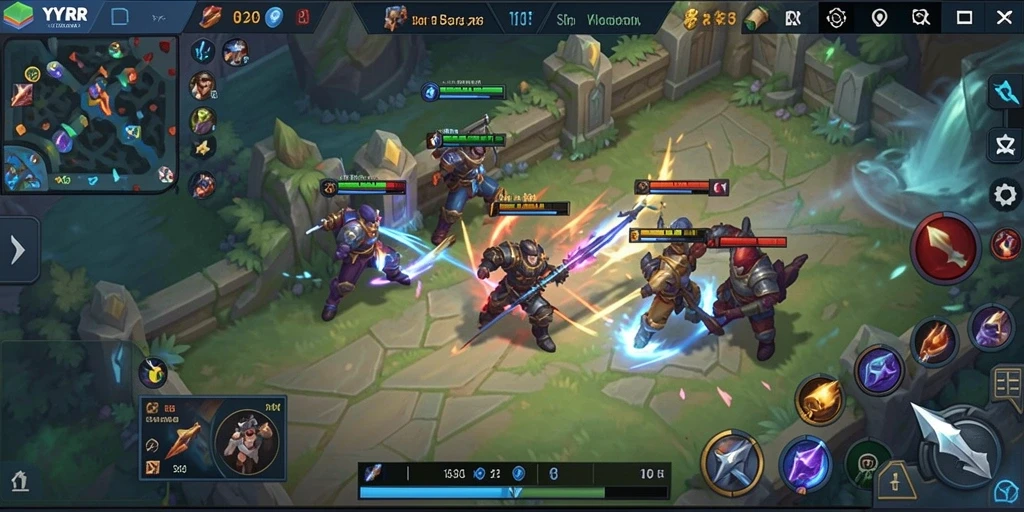 Screenshot gameplay YYRR menampilkan pertarungan seru antar karakter MOBA.